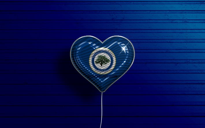 I Love North Charleston, South Carolina, 4K, palloncini realistici, sfondo di legno blu, citt&#224; americane, bandiera di North Charleston, palloncino con bandiera, North Charleston, citt&#224; degli Stati Uniti