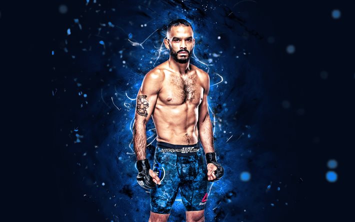 Rob Font, 4k, blue neon lights, american fighters, MMA, UFC, Mixed martial arts, Rob Font 4K, UFC fighters, MMA fighters