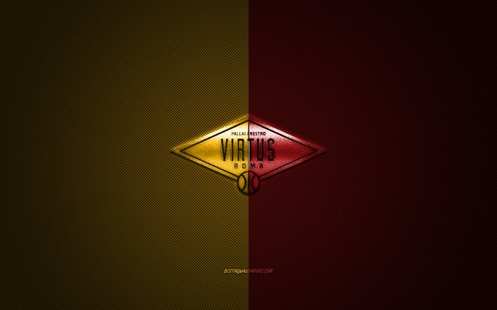 Virtus Roma, Italian basketball club, yellow red logo, LBA, yellow red carbon fiber background, Lega Basket Serie A, basketball, Roma, Italy, Virtus Roma logo