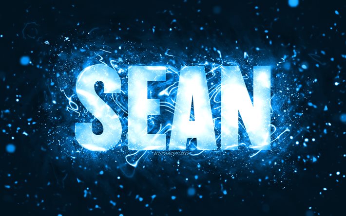 Buon compleanno Sean, 4k, luci al neon blu, nome Sean, creativo, buon compleanno Sean, compleanno Sean, nomi maschili americani popolari, foto con nome Sean, Sean