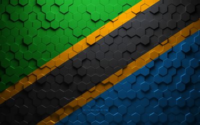 Flag of Tanzania, honeycomb art, Tanzania hexagons flag, Tanzania, 3d hexagons art, Tanzania flag