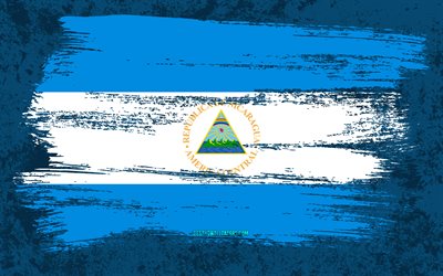4k, Flag of Nicaragua, grunge flags, North American countries, national symbols, brush stroke, Nicaraguan flag, grunge art, Nicaragua flag, North America, Nicaragua
