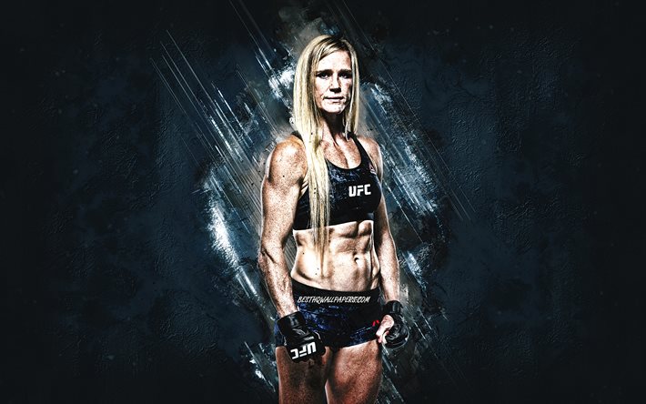 Holly Holm, MMA, UFC, American fighter, blue stone background, Holly Holm art, Ultimate Fighting Championship