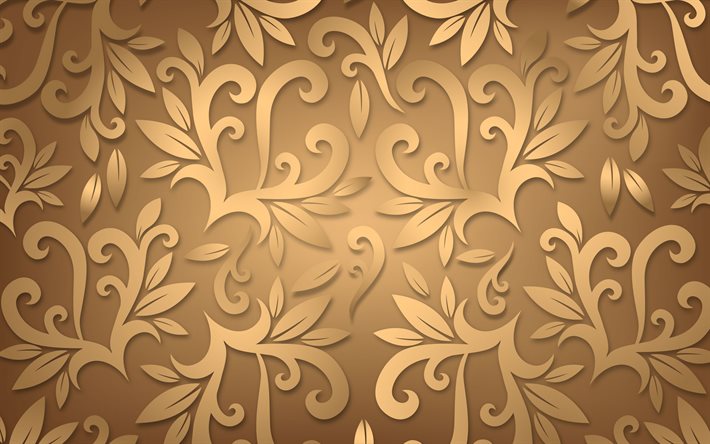 brown vintage background, 4k, floral ornaments, vintage floral pattern, background with ornaments, floral patterns, brown backgrounds