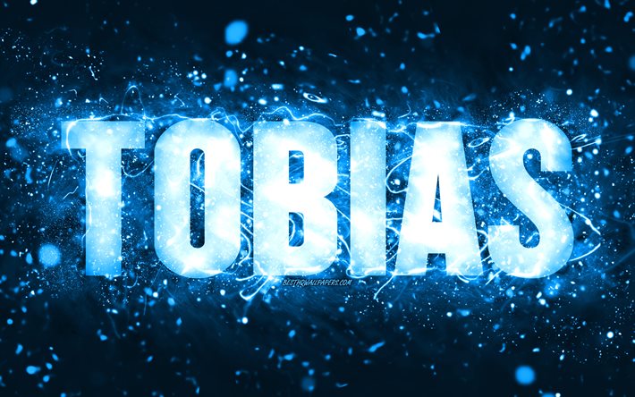 Buon compleanno Tobias, 4 k, luci al neon blu, Tobias nome, creativo, Tobias Buon compleanno, Tobias Compleanno, popolare americano nomi maschili, immagine con Tobias nome, Tobias