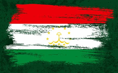 4k, Flag of Tajikistan, grunge flags, Asian countries, national symbols, brush stroke, Tajik flag, grunge art, Tajikistan flag, Asia, Tajikistan