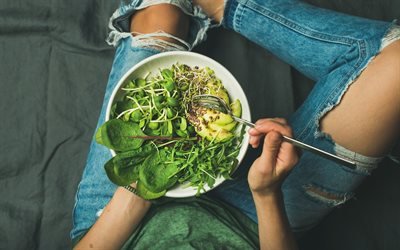 dieta de comida sana, ensaladas, adelgazar conceptos, hojas verdes, vegetariana conceptos
