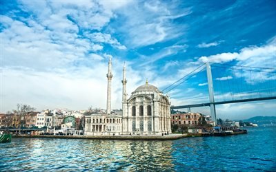 Ortakoy Mosque, turkish landmarks, Neo-Baroque, Bosborus Bridge, Istanbul, Turkey