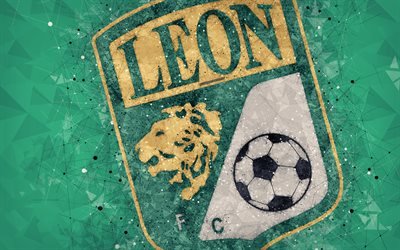 Club Leon, 4k, geometric art, logo, Mexican football club, green abstract background, Primera Division, Leon de los Aldama, Mexico, football, Liga MX