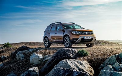Dacia Duster, 2019, exterior, compact crossover, front view, new bronze Duster, Dacia