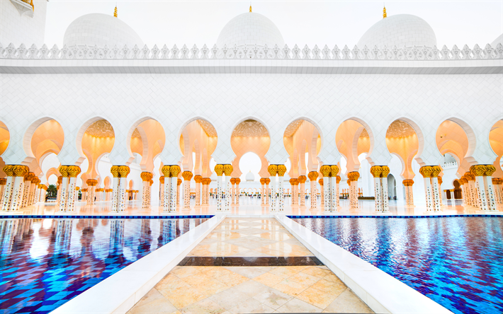 Sheikh Zayed Grand Mosque, 4k, Abu Dhabi, architettura Islamica, UAE, Emirati Arabi Uniti