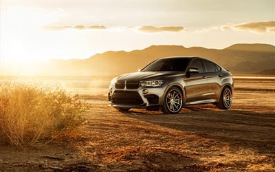 4k, BMW X6M, los coches alemanes, F16, 2018 coches, tuning, crossovers, offroad, plata X6M, BMW