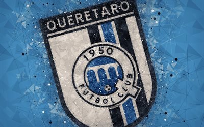 Queretaro FC, 4k, geometric art, logo, Mexican football club, blue abstract background, Primera Division, Santiago de Queretaro, Mexico, football, Liga MX, Club Queretaro