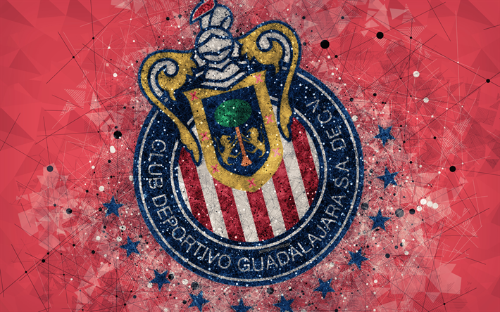 CD Guadalajara Chivas, 4k, geometric art, logo, Mexican football club, red abstract background, Primera Division, Guadalajara, Mexico, football, Liga MX