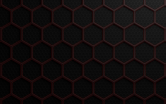 hexagons, grid, metal texture, grid pattern, gray background, metal background