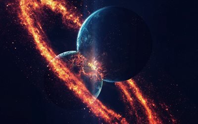 choque de planetas, explos&#227;o, apocalipse, galaxy, universo, planetas