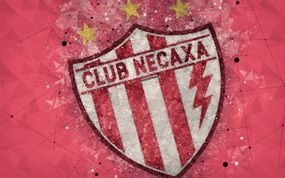 クラブNecaxa, 4k, 幾何学的な美術, ロゴ, メキシコサッカークラブ, 赤抽象的背景, Primera部門, アグアスカリエンテス州, メキシコ, サッカー, リーガMX