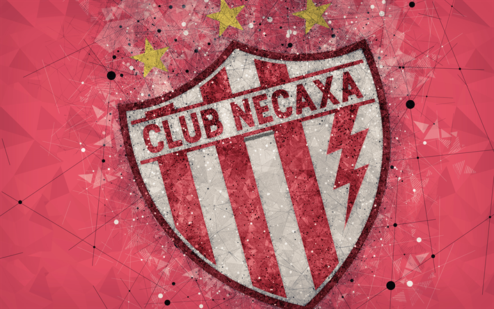 クラブNecaxa, 4k, 幾何学的な美術, ロゴ, メキシコサッカークラブ, 赤抽象的背景, Primera部門, アグアスカリエンテス州, メキシコ, サッカー, リーガMX