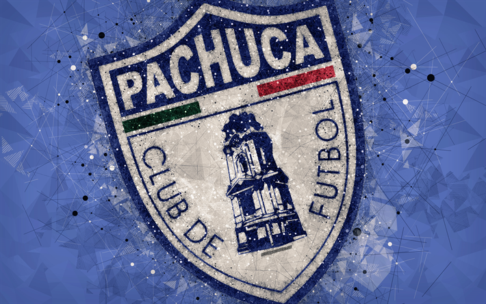 CF Pachuca, 4k, art g&#233;om&#233;trique, logo, Mexicain, club de football, bleu, abstrait, fond, Primera Division, Pachuca de Soto, le Mexique, le football, la Liga MX