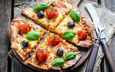 Margarita, pizza, 4k, fastfood, İtalyan yemekleri