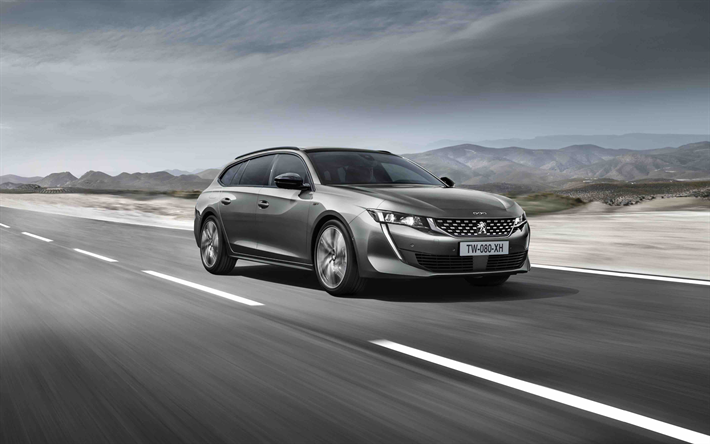 Peugeot 508SW, 2019, 4k, front view, exterior, gray wagon, road, speed, Korean cars, Peugeot