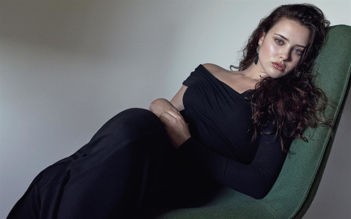 Katherine Langford, 2018, sess&#227;o de fotos, Vogue, Hollywood, a atriz australiana, vestido preto, beleza