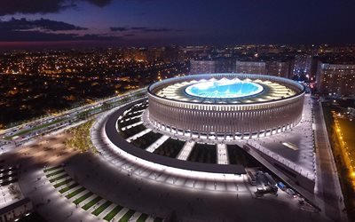 Krasnodar Stadium, facade, night, modern football stadium, Krasnodar, Russia, 2018 World Cup, modern new sports arena, Russian stadium, FC Krasnodar, Kuban Stadium