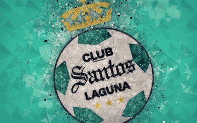 Club Santos Laguna, 4k, geometric art, logo, Mexican football club, green abstract background, Primera Division, Torreon, Mexico, football, Liga MX