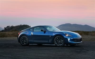Nissan 370Z Heritage Edition, 2018, exterior, side view, sports coupe, tuning, new blue 370Z, Japanese sports cars, Nissan