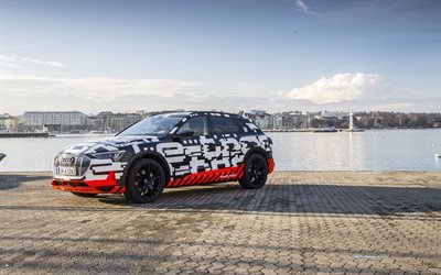 Audi e-tron prototipo de 2018, tuning, coches el&#233;ctricos, camuflaje de invierno, crossover, los coches alemanes, el Audi