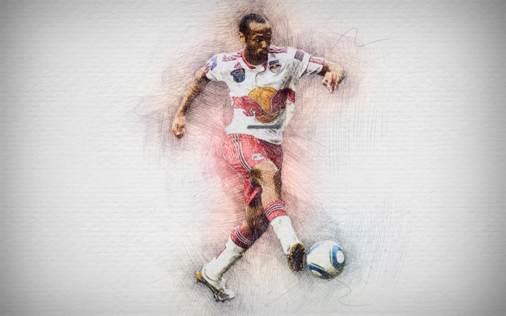 Thierry Henry, 4k, konstverk, fotboll stj&#228;rnor, New York Red Bulls, Dempsey, fotboll, MLS, fotbollsspelare, ritning Thierry Henry, New York Red Bulls FC