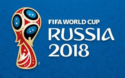FIFA World Cup 2018, emblem, Russia 2018, blue background, FIFA World Cup Russia 2018, soccer, FIFA, football, logo, minimal, Soccer World Cup 2018, creative