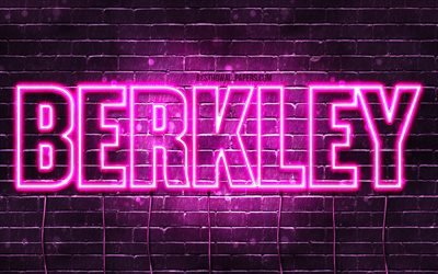 berkley, 4k, tapeten, die mit namen, weibliche namen, berkley namen, purple neon lights, happy birthday berkley, bild mit namen berkley