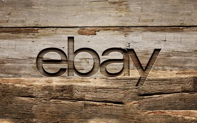 Ebay wooden logo, 4K, wooden backgrounds, brands, Ebay logo, creative, wood carving, Ebay
