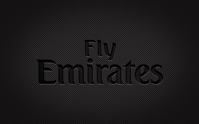 Emirates Airlines carbon logo, 4k, grunge art, carbon background, creative, Emirates Airlines black logo, Fly Emirates, Emirates Airlines logo, Emirates Airlines