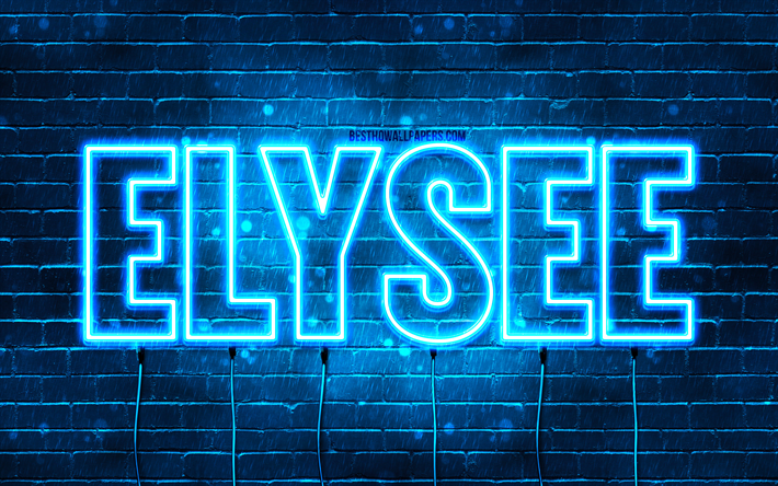 Happy Birthday Elysee, 4k, blue neon lights, Elysee name, creative, Elysee Happy Birthday, Elysee Birthday, popular french male names, picture with Elysee name, Elysee