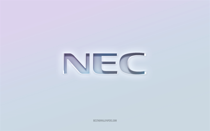 nec-logotyp, utskuren 3d-text, vit bakgrund, nec 3d-logotyp, nec-emblem, nec, pr&#228;glad logotyp, nec 3d-emblem