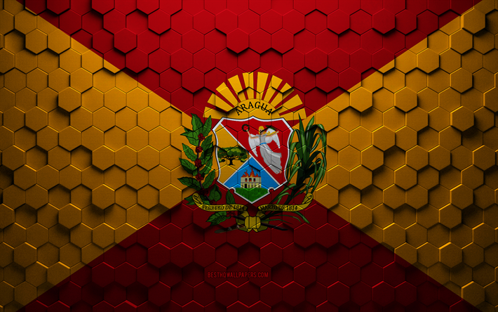 bandeira do estado de aragua, arte em favo de mel, bandeira de hex&#225;gonos do estado de aragua, arte de hex&#225;gonos 3d do estado de aragua