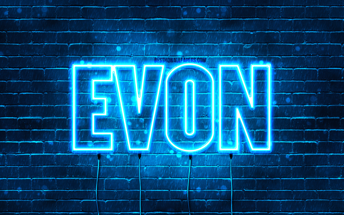 Happy Birthday Evon, 4k, blue neon lights, Evon name, creative, Evon Happy Birthday, Evon Birthday, popular french male names, picture with Evon name, Evon