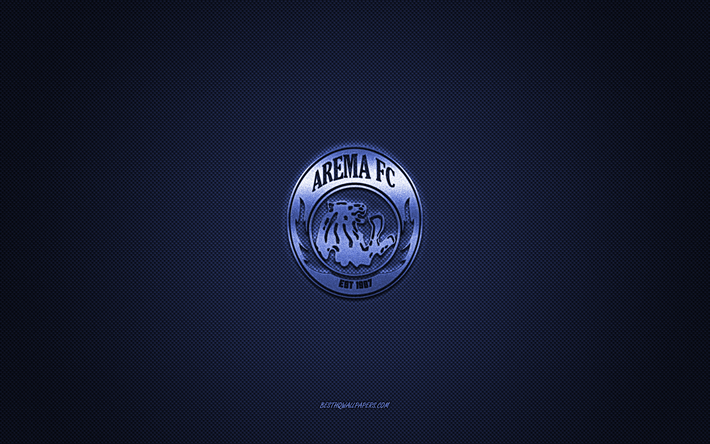 arema fc, squadra di calcio indonesiana, logo blu, sfondo blu in fibra di carbonio, liga 1, calcio, malang, indonesia, logo arema fc