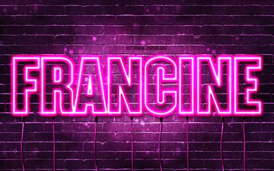 feliz anivers&#225;rio francine, 4k, rosa luzes de neon, francine nome, criativo, francine feliz anivers&#225;rio, francine anivers&#225;rio, nomes femininos franceses populares, imagem com nome francine, francine