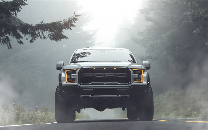 Ford F-150 Raptor, 4K, front view, 2022 cars, fog, SUVs, 2022 Ford F-150 Raptor, american cars, Ford