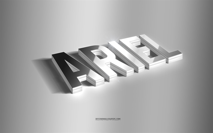 ariel, silberne 3d-kunst, grauer hintergrund, tapeten mit namen, ariel-name, ariel-gru&#223;karte, 3d-kunst, bild mit ariel-namen