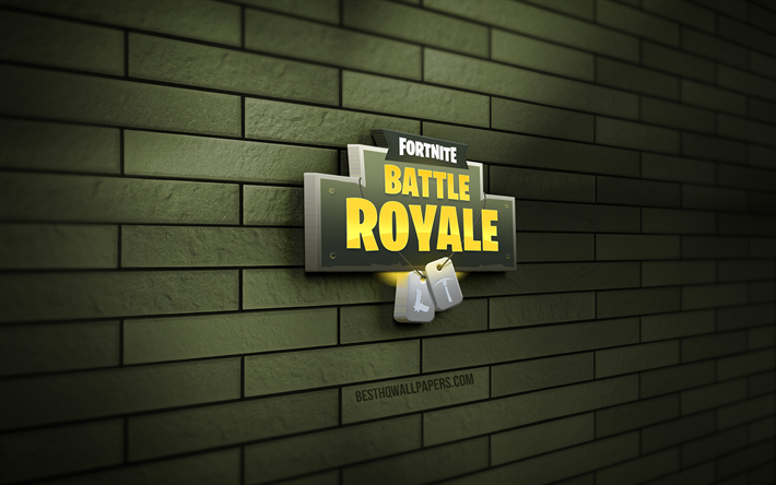 Fortnite Battle Royale 3D logo, 4K, brown brickwall, creative, online games, Fortnite Battle Royale logo, 3D art, Fortnite Battle Royale
