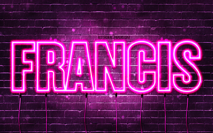 Happy Birthday Francis, 4k, pink neon lights, Francis name, creative, Francis Happy Birthday, Francis Birthday, popular french female names, picture with Francis name, Francis