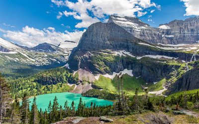 Glacier National Park, 4k, summer, turquoise lake, mountains, glacial lake, beautiful nature, USA, America