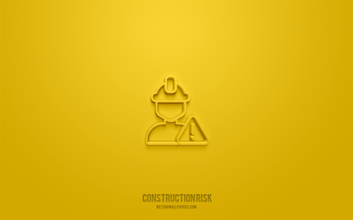 construction risk 3d icon, yellow background, 3d symbols, construction risk, construction icons, 3d icons, construction risk sign, construction 3d icons