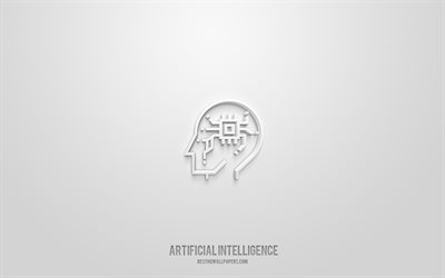 الذكاء الاصطناعي رمز 3d, خلفية بيضاء, رموز ثلاثية الأبعاد, الذكاء الاصطناعي, أيقونات التقنيات, أيقونات ثلاثية الأبعاد, علامة الذكاء الاصطناعي, تقنيات الرموز 3d