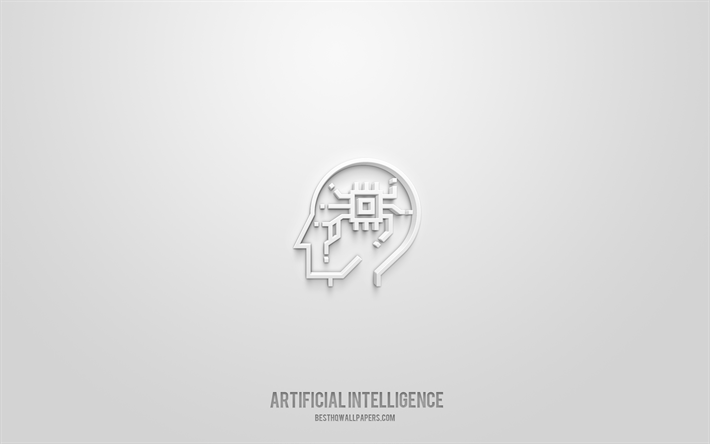 Artificial intelligence 3d icon, white background, 3d symbols, Artificial intelligence, technologies icons, 3d icons, Artificial intelligence sign, technologies 3d icons