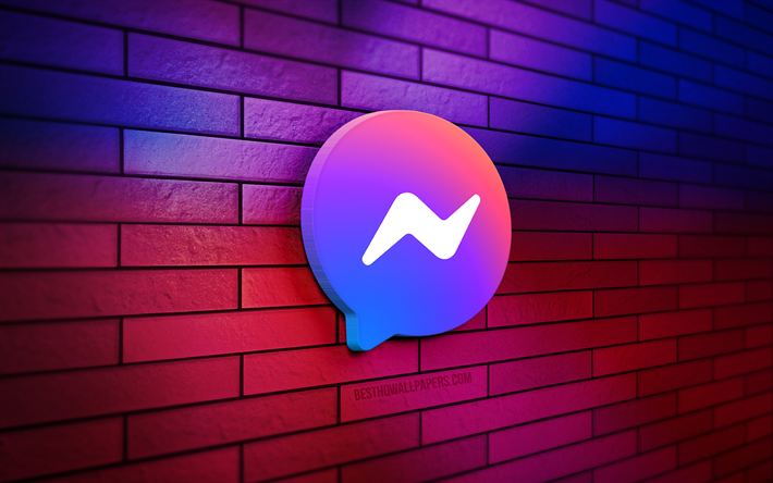 logo facebook messenger 3d, 4k, muro di mattoni colorato, creativo, messenger, logo facebook messenger, arte 3d, facebook messenger